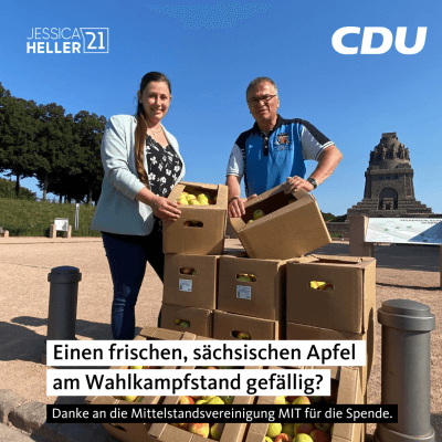 Einen frischen, sächsischen Apfel am Wahlkampfstand gefällig?